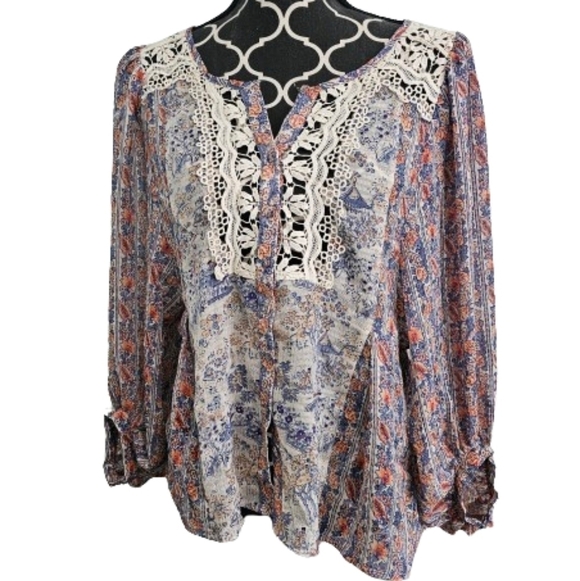 Anthropologie HD IN PARIS Chinoiserie Peasant Blouse Asian Floral Boho - Picture 2 of 9